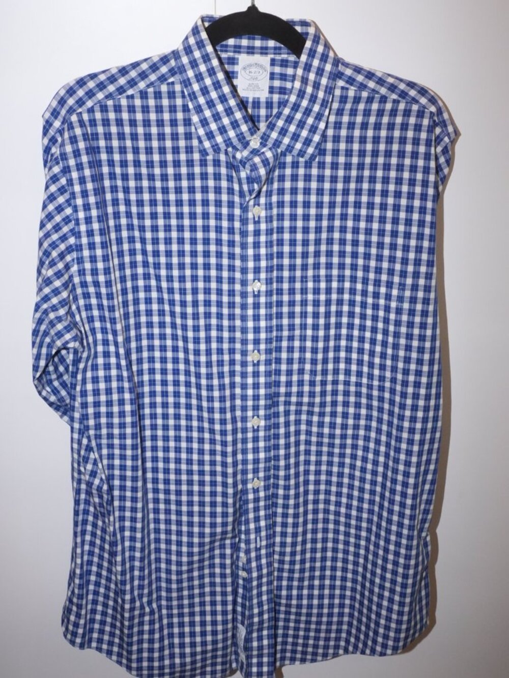 Brooks Brothers Slim Non-Iron Sport Shirt Blue Check 16-2/3